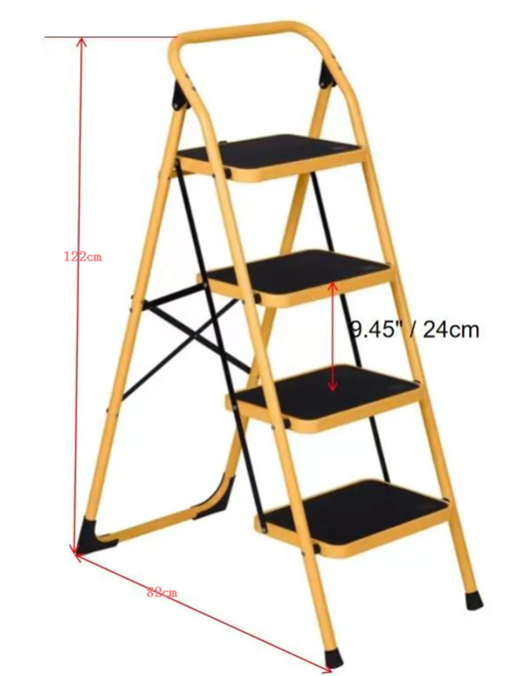 4-Trap Ladder, Lichtgewicht Opstapje, 330 Lb. Laadvermogen, Ijzer, Geel