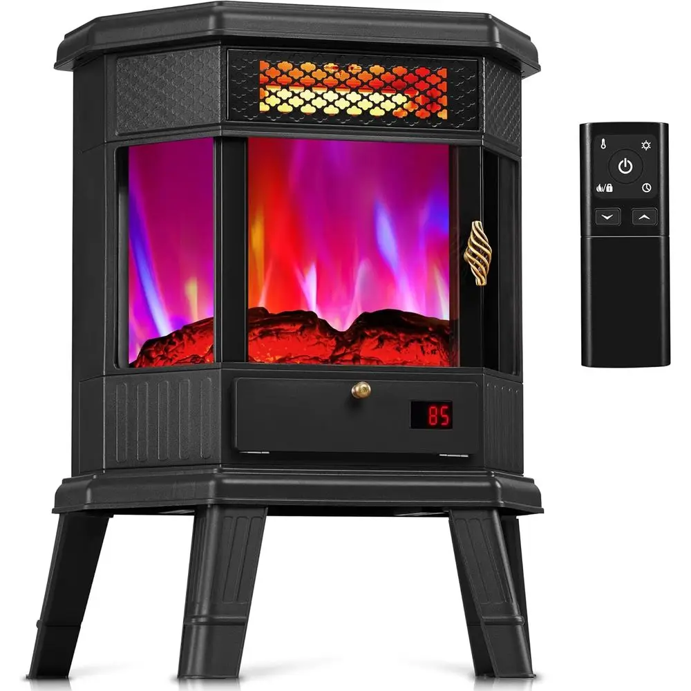 

Space-Saving 22 Infrared Quartz Electric Fireplace Heater with 3D Flame Effect, Remote Control, Timer, and Overheating Protectio