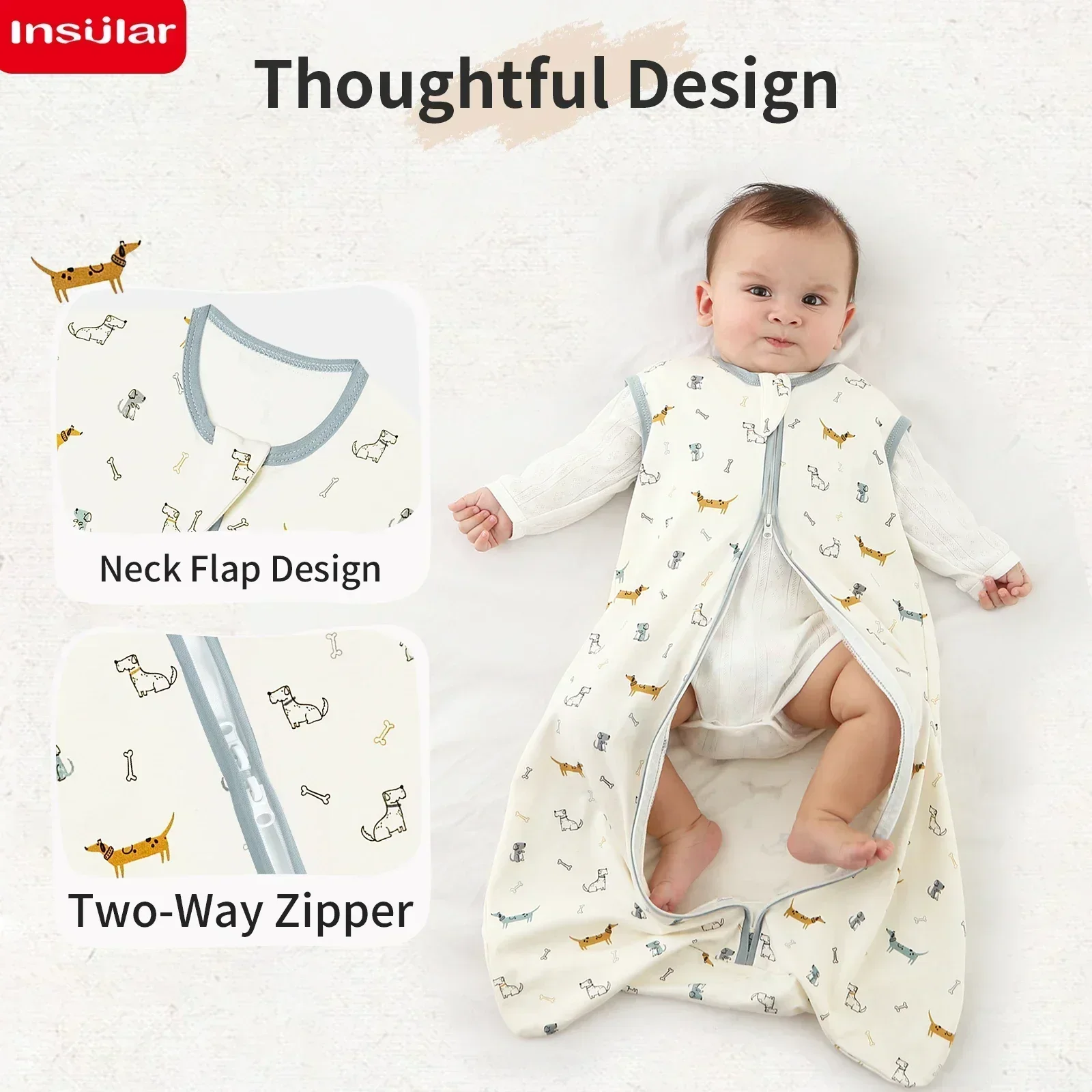 INSULAR Baby Sleeping Bag Summer Thin Baby Sleepsack Kids Sleepwear Anti-Kick Pajamas Skin-friendly Printed Pure Cotton 3-18 M