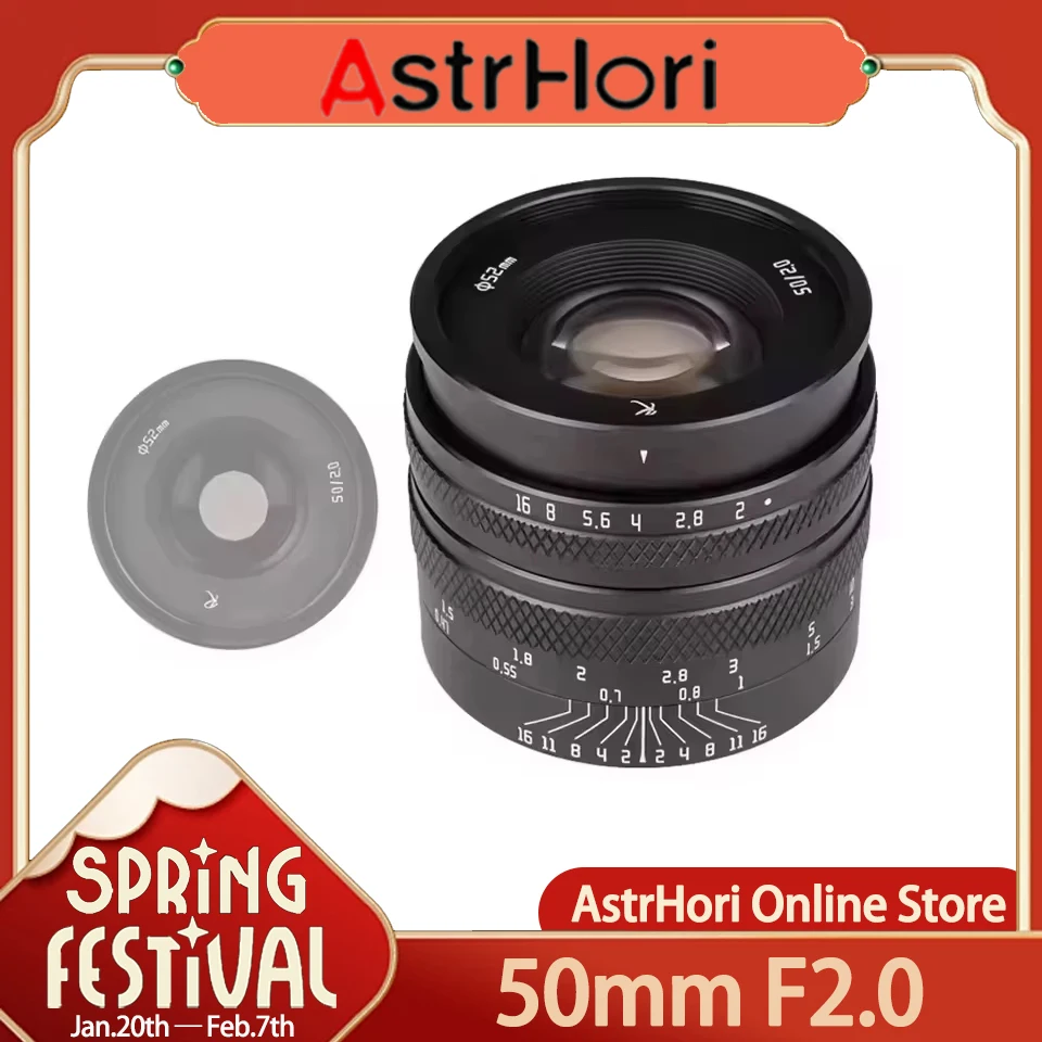 AstrHori 50mm F2.0 Large Aperture Full Frame Manual Lens Compatible with E/X/EF-M/RF/Z/L/M43 Mount