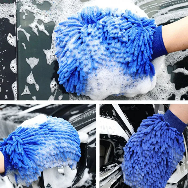 Car Wash Gloves Double Sided Chenille Thickened Waterproof Car Wash Microfiber Wiping Glove Car Care Cleaning Glove Color Random