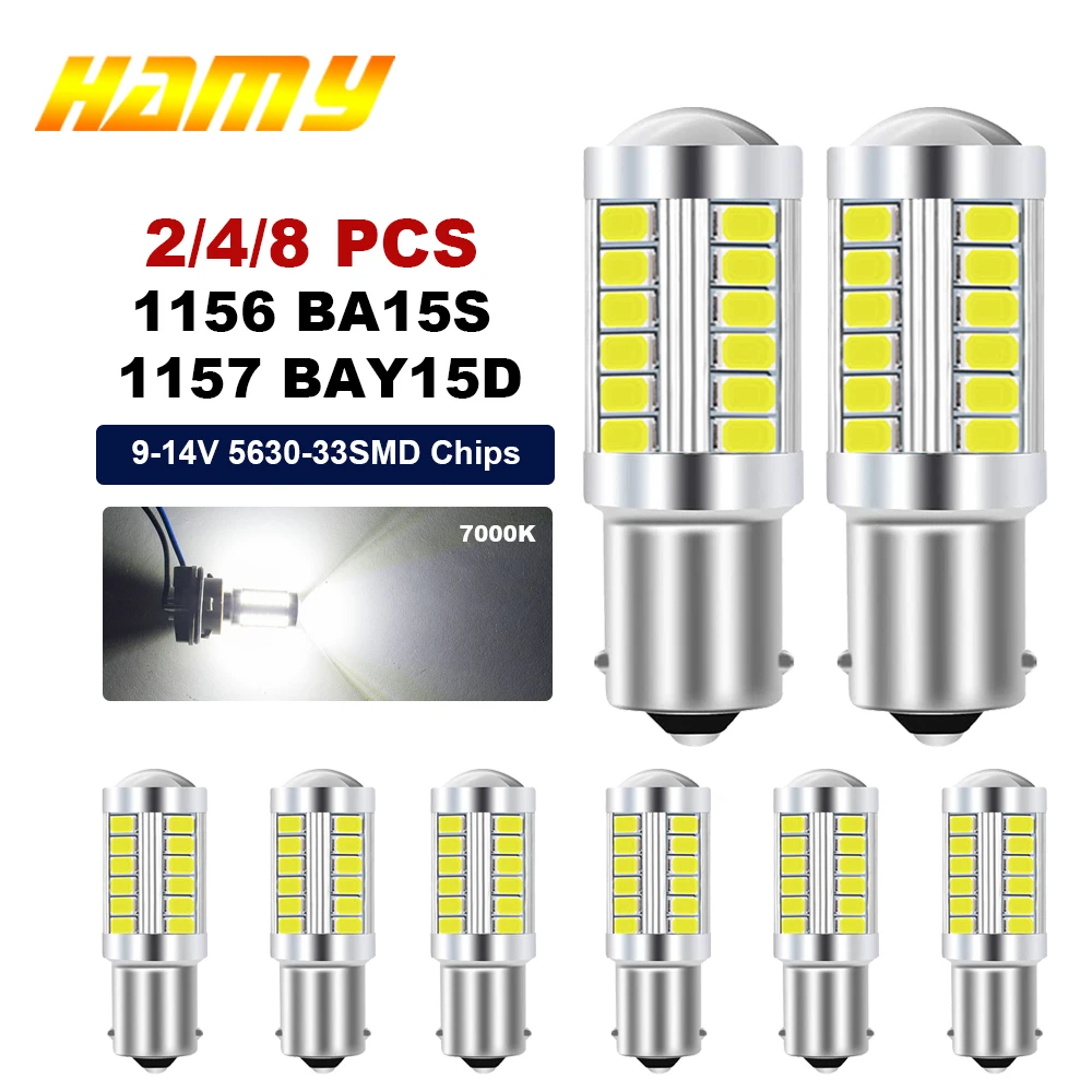 2/4/8 PCS PY21W P21/5W 1156 Ba15s 1157 Bay15d LED Bulbs Turn Signal Light 12V 33SMD 7000K White Car Brake Reverse Parking Lamps