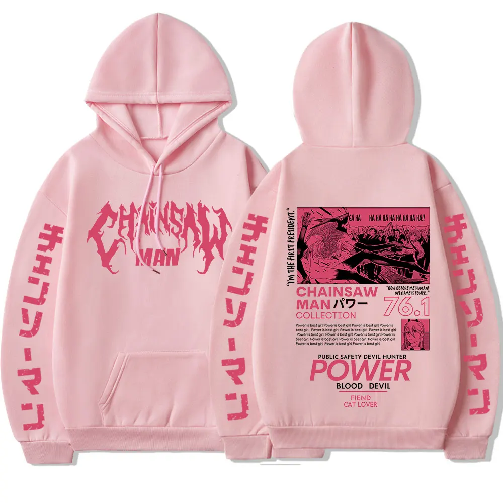 Chainsaw Man Anime Hooded Power Graphic Print Hoodie Men Women Clothes Plus Size Sweatshirt Harajuku Winter Warm Streetwear