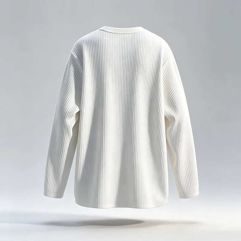 Herren-T-Shirt mit V-Ausschnitt, langen Ärmeln, vertikalen Streifen, geripptem Stoff, lockerer Passform, bequem, lässig, Basic-Oberteil für Herren. – Detail 4