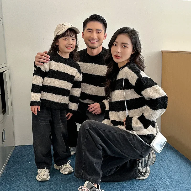 Winter Family Warm Sweater Parent-child Clothes Korean Fashion Father Mother and Daughter Son Baby Matching Thick Knit Jumper