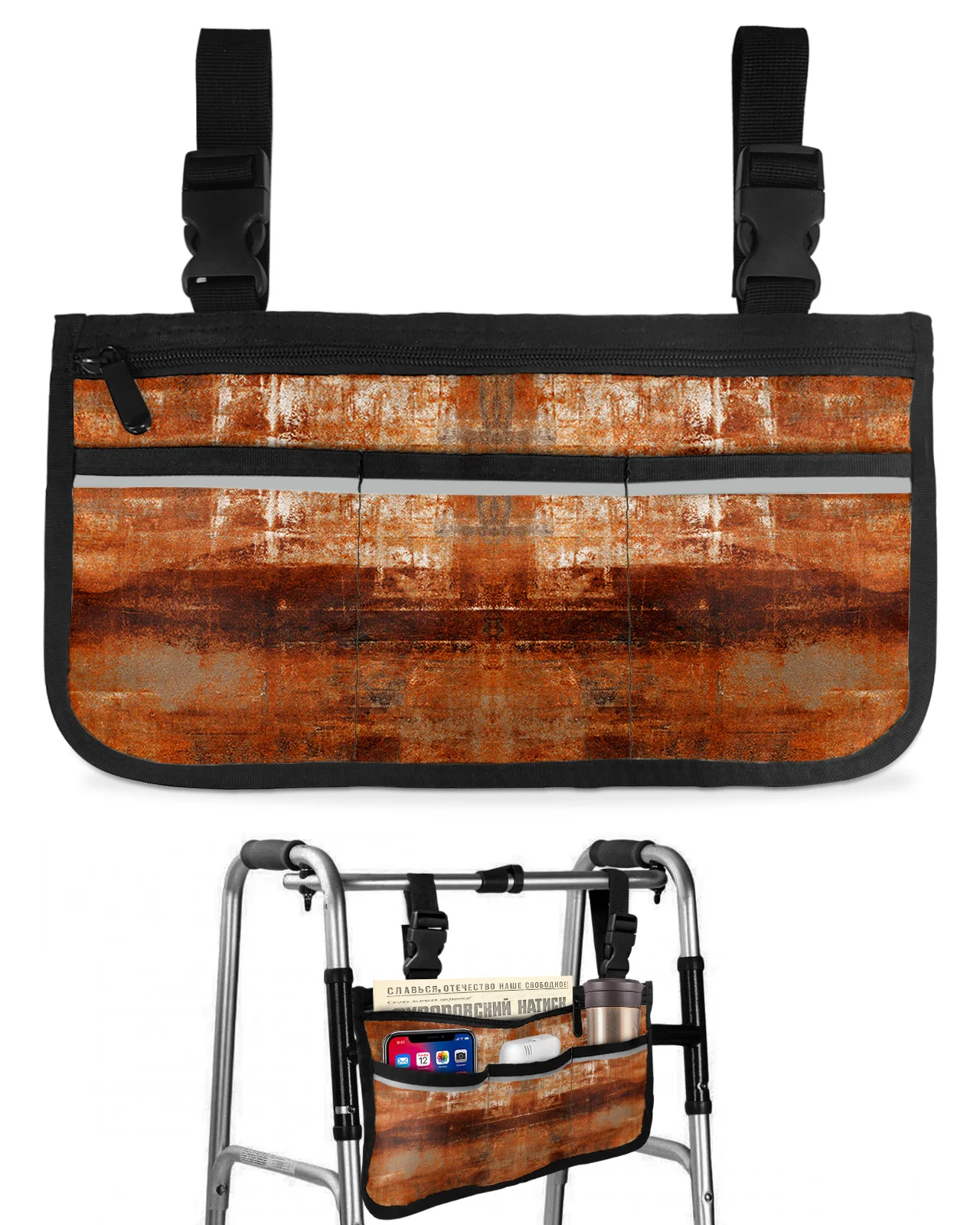 Oil Painting Abstract Geometric Caramel Orange Wheelchair Bag Armrest  Side Bags Electric Scooter Walking Frame Storage Pouch