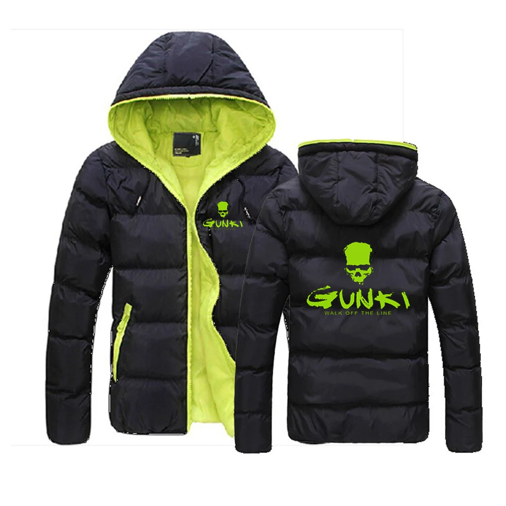 2024 Men's Autumn And Winter Gunki New Mens Casual Jacket Warm Print Zipper Hooded Cotton-Padded Brand High-Quality Clothes Coat