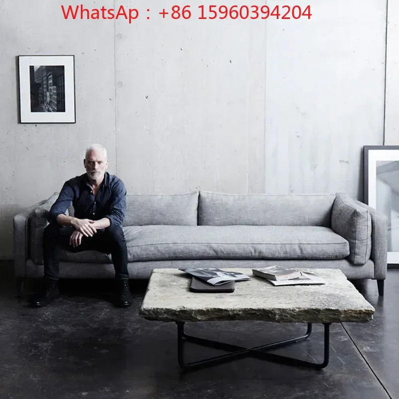 Three-person latex sofa small apartment Nordic fabric living room modern simple clothing store down removal and washing solid