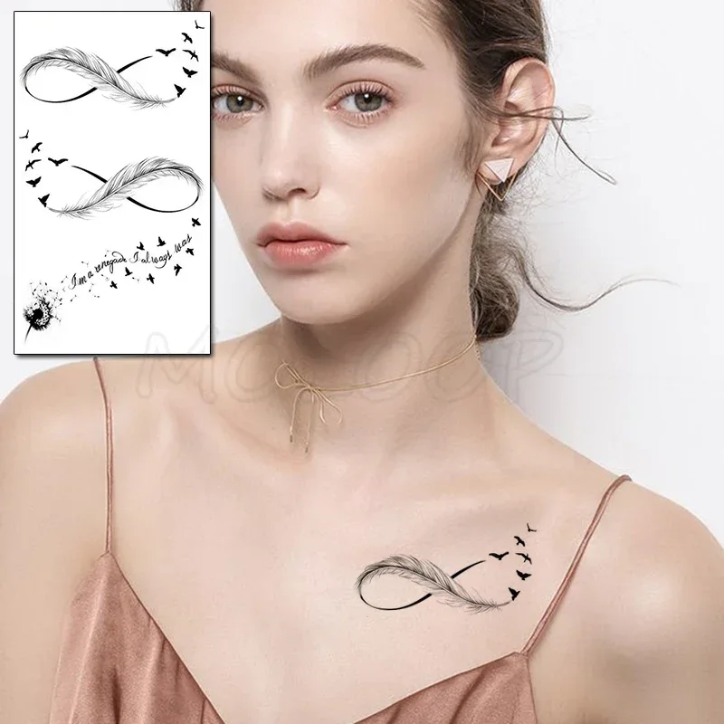 

Feather Bird 8 Element Pattern Dandelion Temporary Tattoo Sticker Fake Tattoos for Women Men Body Makeup Waterproof Stickers