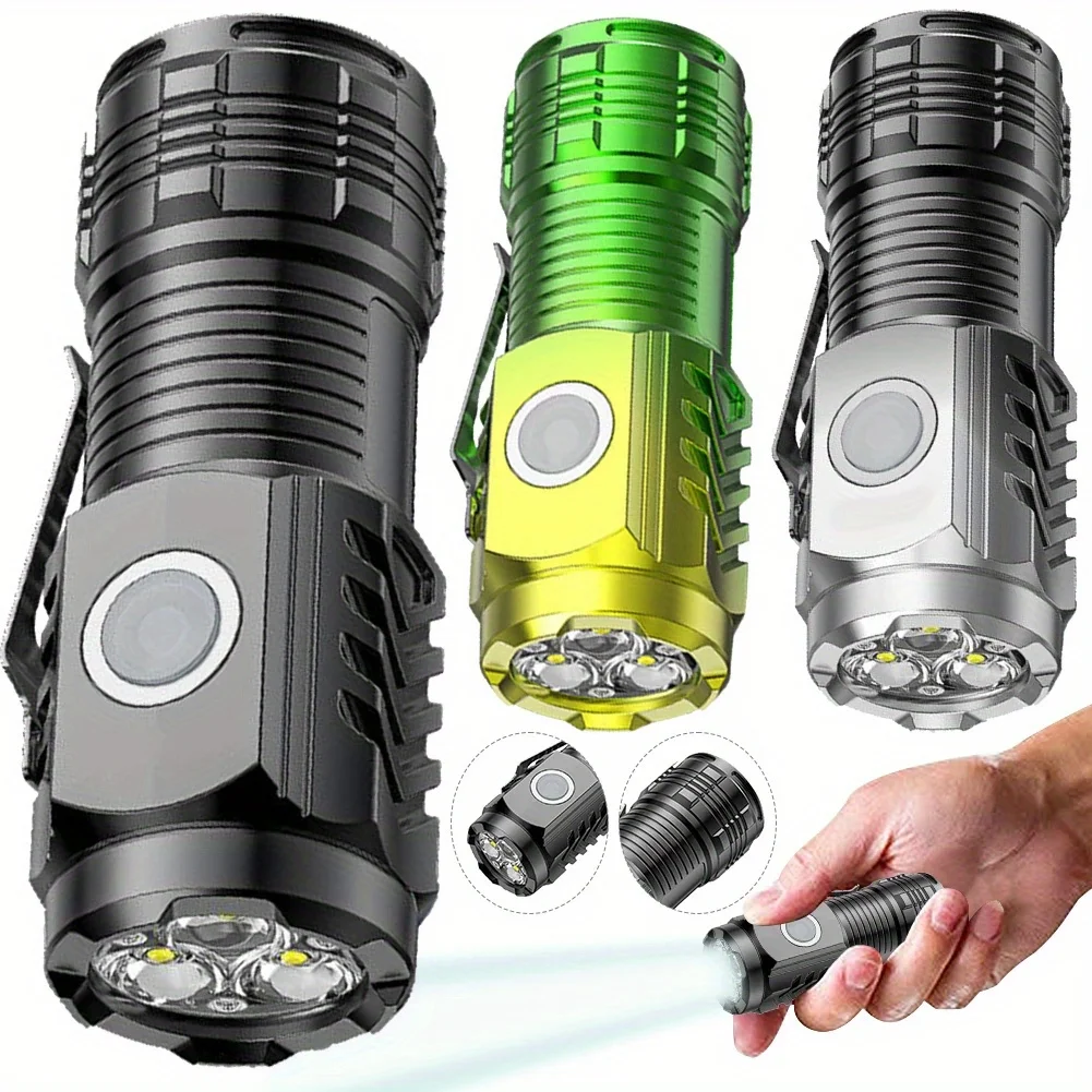 Tactical USB Rechargeable Mini Flashlight Super Bright Outdoor 3 LED Torch Clip Magnet Work Light For  Hiking Camping Car Repair