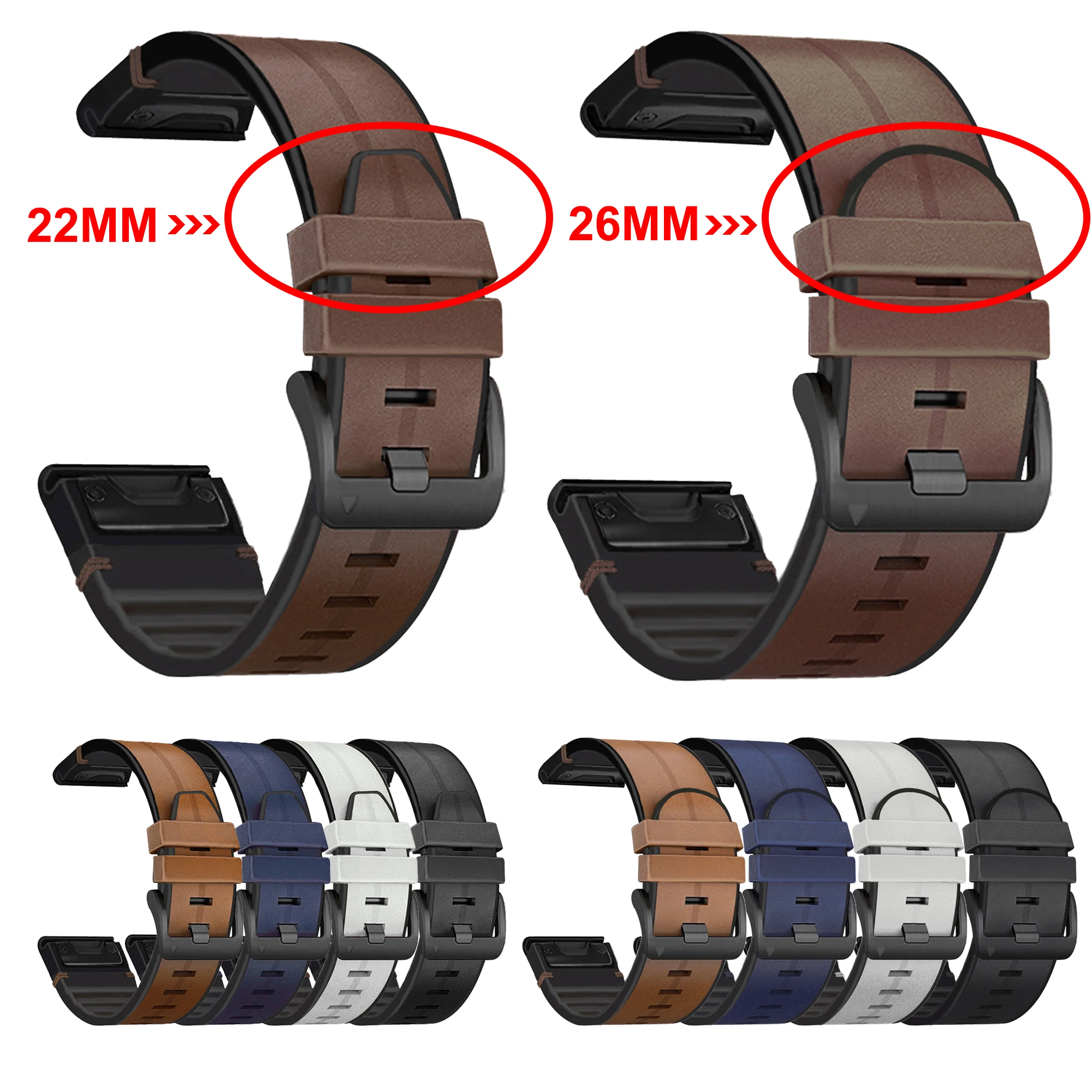 

Silicone Leather 22 26mm Quickfit Strap For Garmin Watch Fenix 8 51 47mm E 7X 7 Pro 6X 6 Pro 5X 5 Epix Pro Enduro 3 2 Bracelet