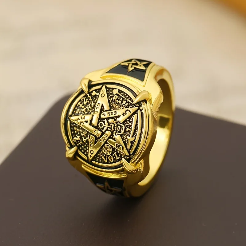 Single Ancient Egyptian Pentagram & Hebrew Symbols Ring -Valentine's Day, Ramadan, Lunar New Year - Unique Cultural Jewelry Gift