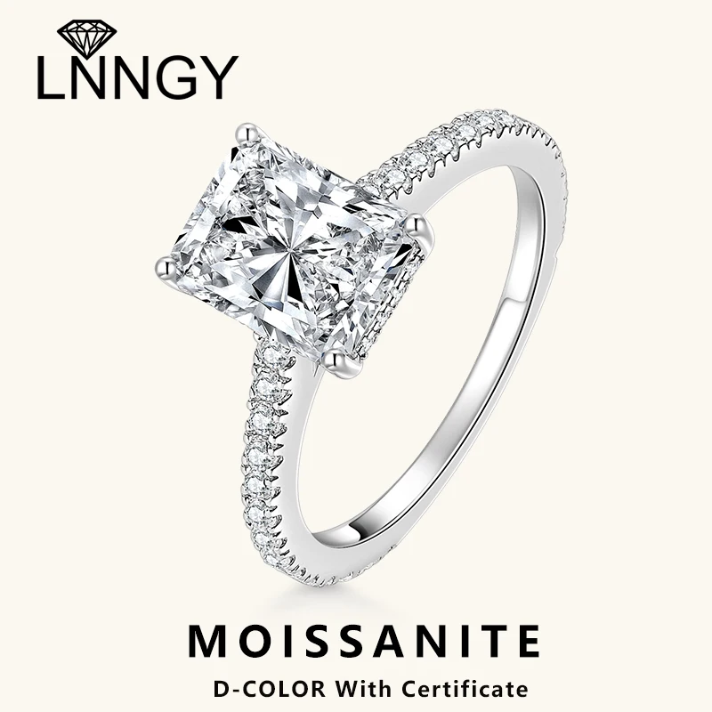 

Lnngy Radiant Cut Moissanite Diamond Ring Bijoux Argent 925 Sterling Silver Engagement Rings for Women Sparkling Finger Jewelry