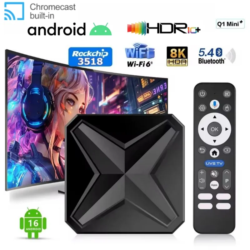 

2026 Q1MINI+ Smart TV Box Android14 WiFi 6 Dual UI Interface RK3518 2GB 16GB Voice Assistant HD 8K Media Player Set Top Box