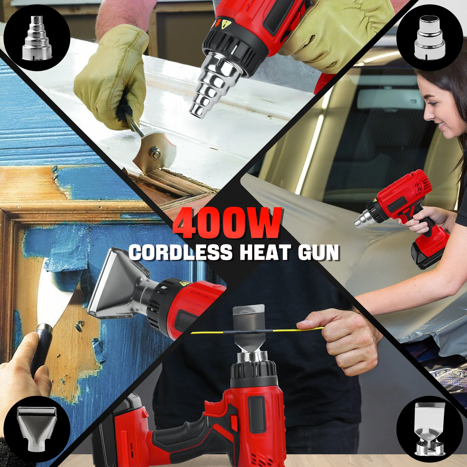 مسدس حراري لاسلكي 400 وات 50 ℃ -550 ℃   شاشة LCD رقمية تسخين سريع مسدس هواء ساخن حماية من الحمل الزائد لبطارية ميلووكي 18 فولت