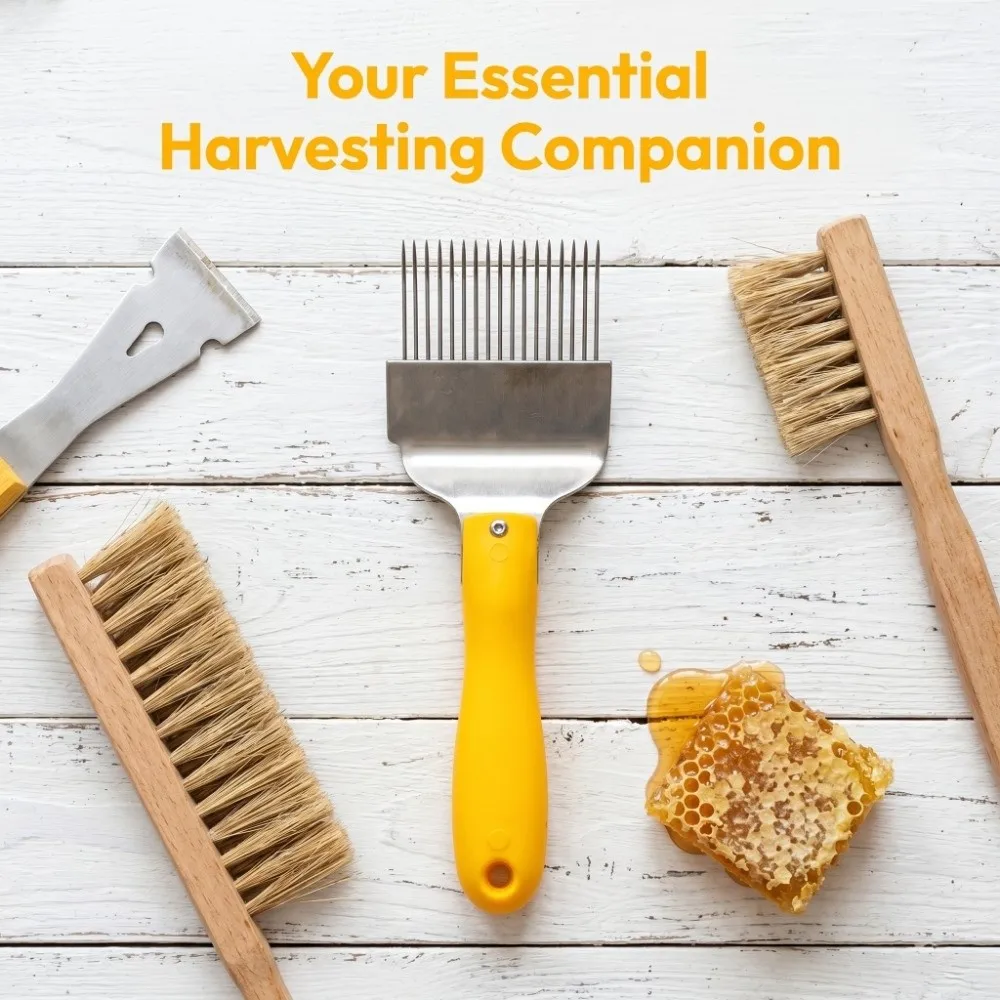 Stainless Steel Bee Uncapping Fork Silicone Handle Yellow Beekeeping Tine Uncapping Fork Beehive Capping Forks Farm Beekeeping