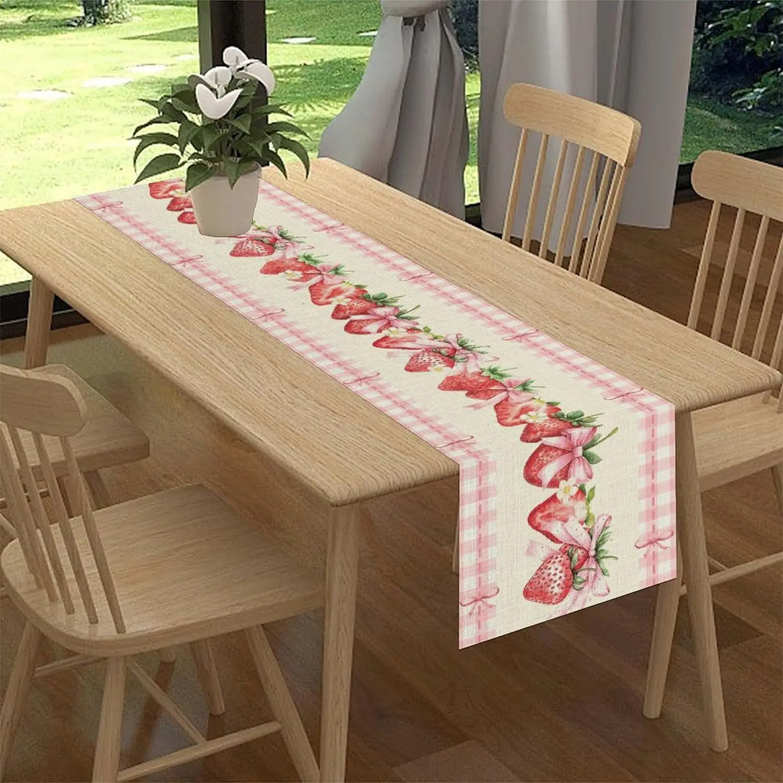 Strawberry Table Runner Fruits Linen Dresser Scarves Tablerunners for Farmhouse Kitchen Dining Banquet Party Table Home Decor