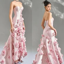 Customized Customized  Evening Satin Flower Ruched Formal  A-line Sweetheart Bespoke Occasion Gown Midi Dresses