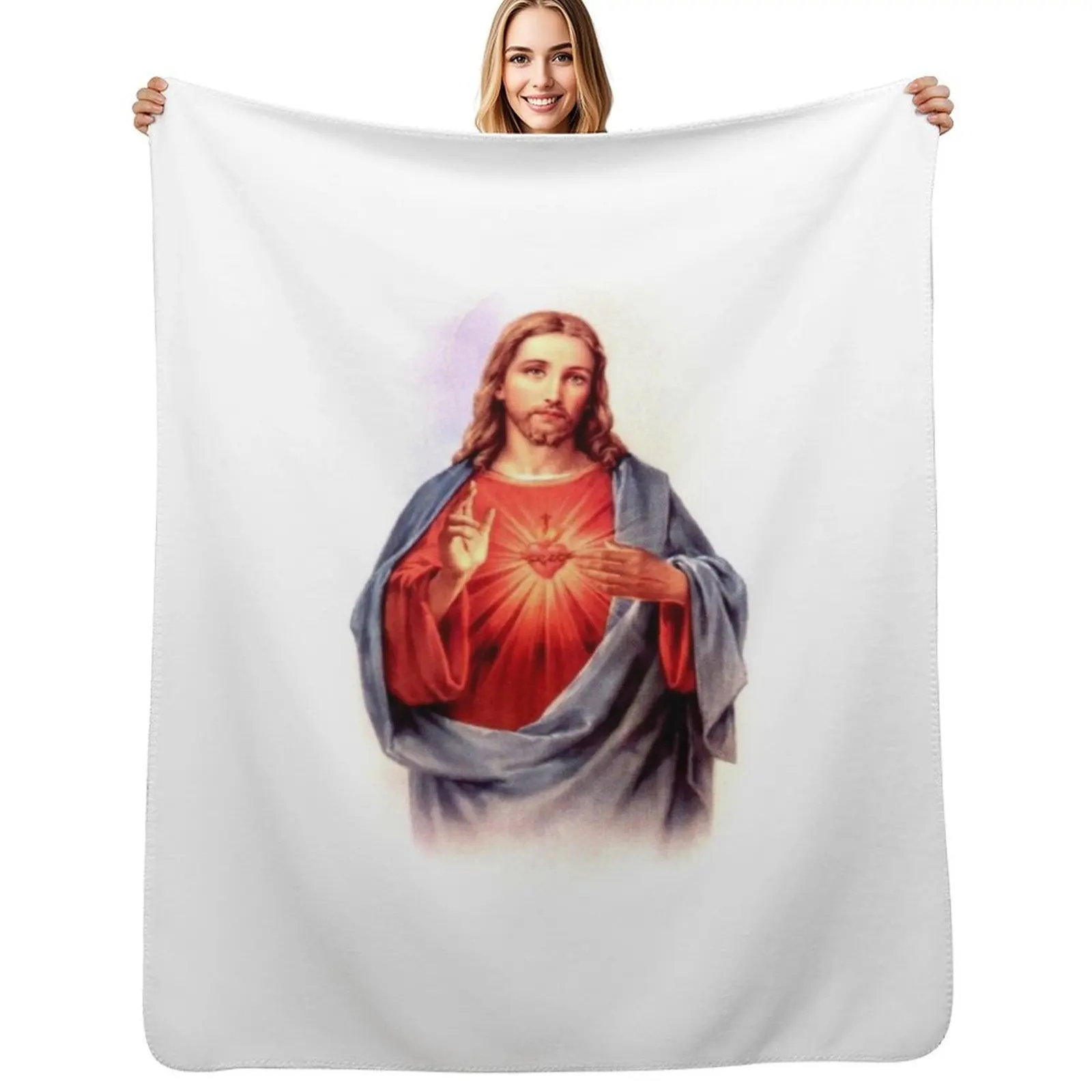 Sacred Heart of Jesus Throw Blanket Faux Fur Soft Warm Blanket for Bed