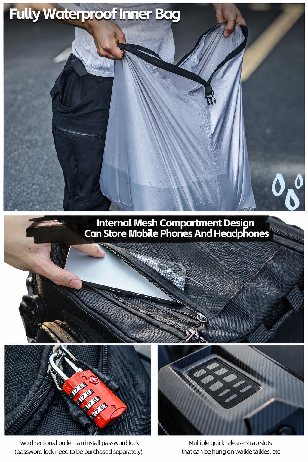 Rhinowalk Motorcycle Helmet Tail Bag 23L-35L Expandable Waterproof Rear Seat Bag Backpack for Street Sport ADV Bikes Storage New view 3
