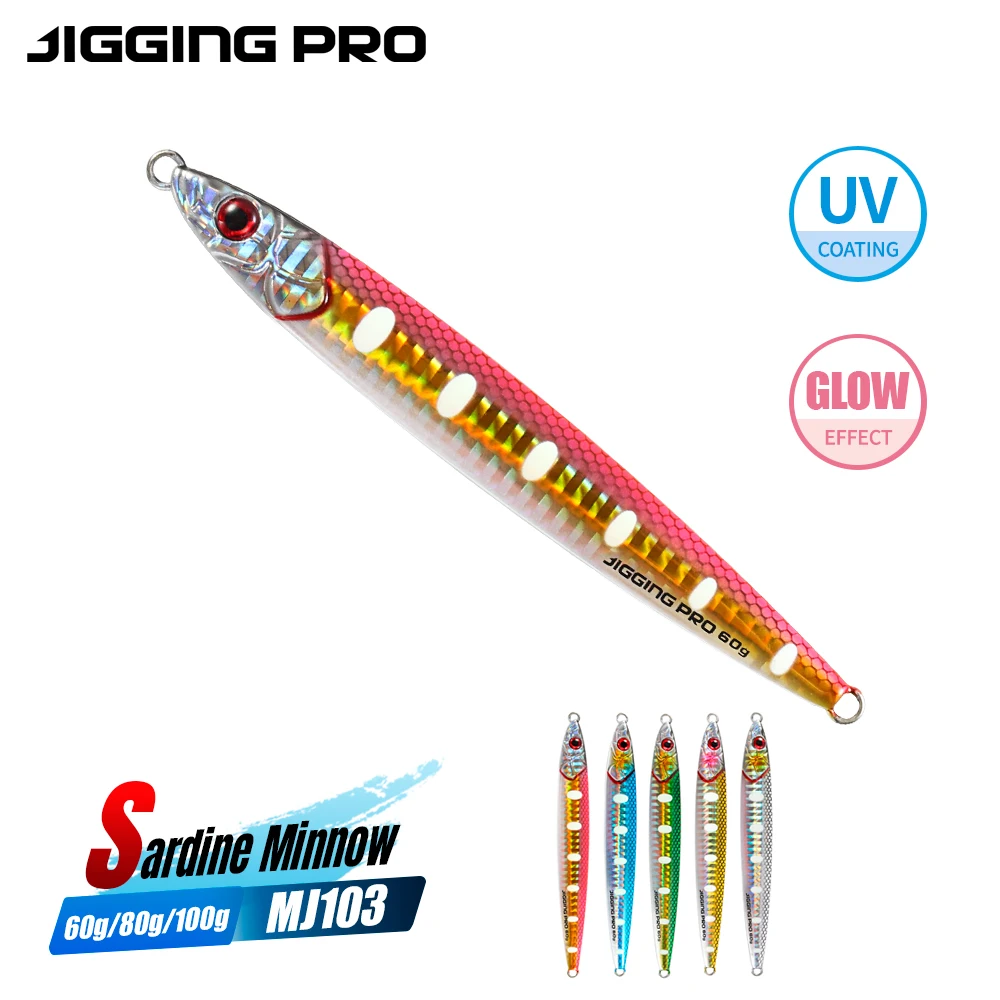 JIGGINGPRO 60g 80g 100g Sardine Minnow Metalowe Przynęty Jigowe Przynęta do Jigowania z Brzegu Przynęta do Wędkarstwa Morskiego na Ryby Królewskie i Amberjack