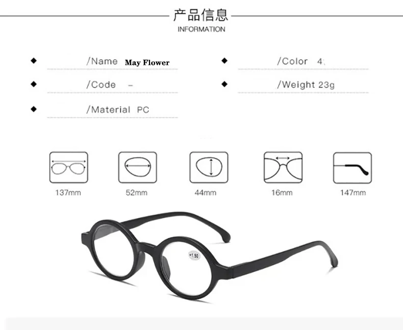 Retro Lesebrille Männer Frauen Gläser Für Sichtheit Vintage Runde Anblick Brillen Männer +1 + 1,5 + 2 + 2,5 – Detail 5
