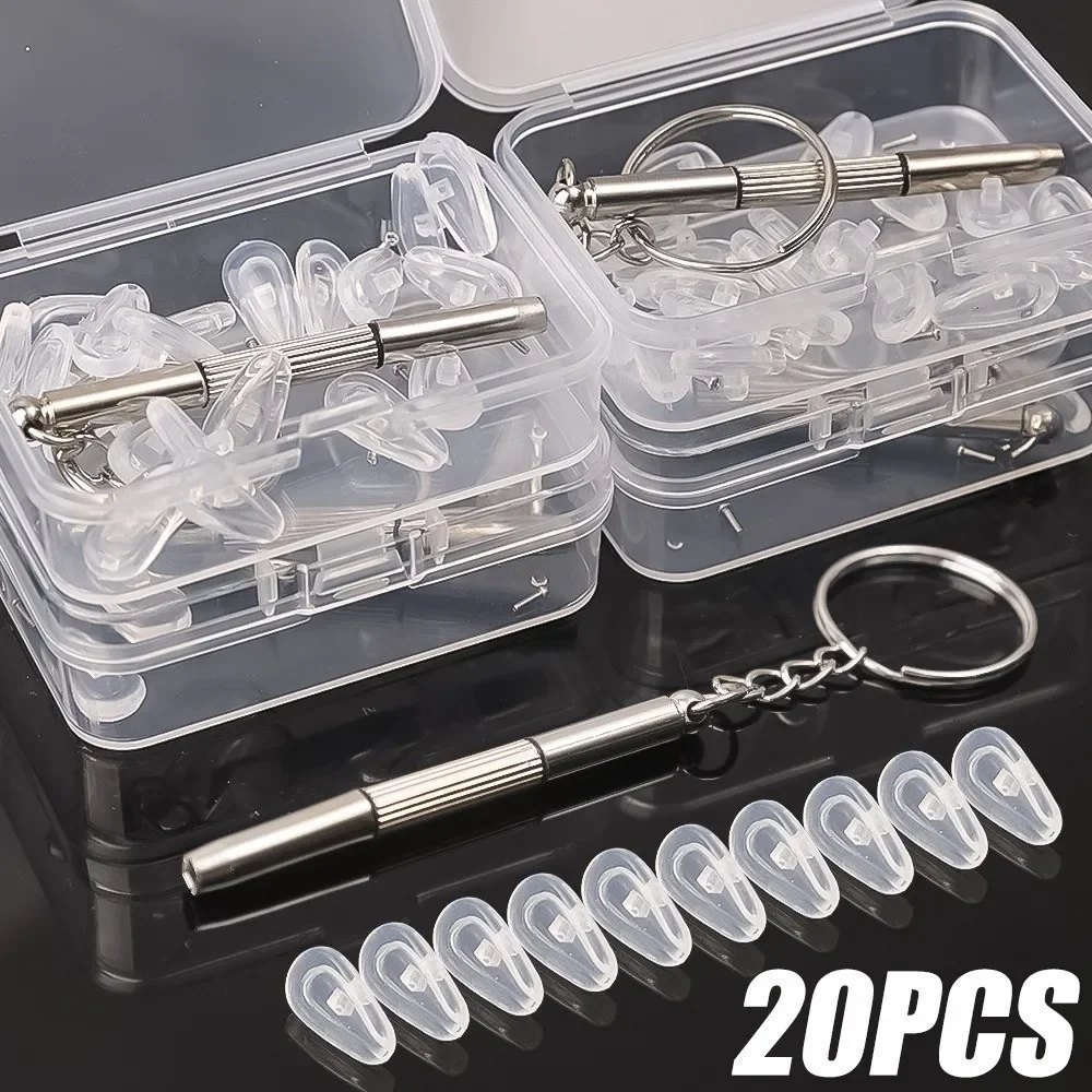 20PCs Eyeglass Nose Pads Kit Eyeglasses Repair Accessories Kit Transparent Non-Slip Replacement Nosepads Set with Box
