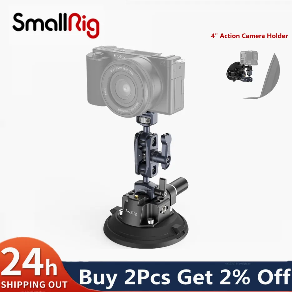 id4236: SmallRig Car Phone Action Camera Holder 4 Inch Suction Cup with Adjustable Ball Head Magic Arm for Action Camera/Phone 4236