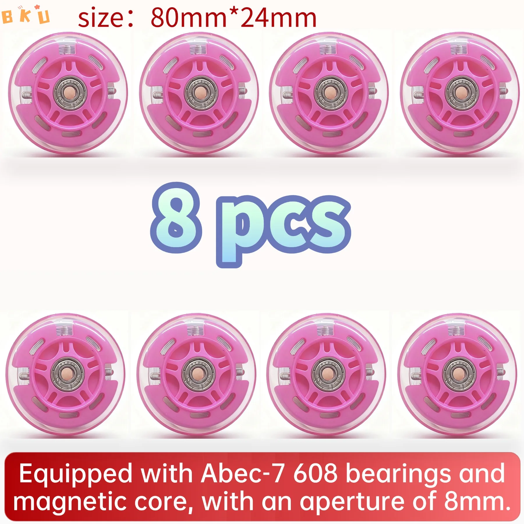 Roues de patins à roulettes en PU lumineuses LED de 80mm, 8 pièces, roues lumineuses Flash à une rangée pour Scooters et vélos pour enfants