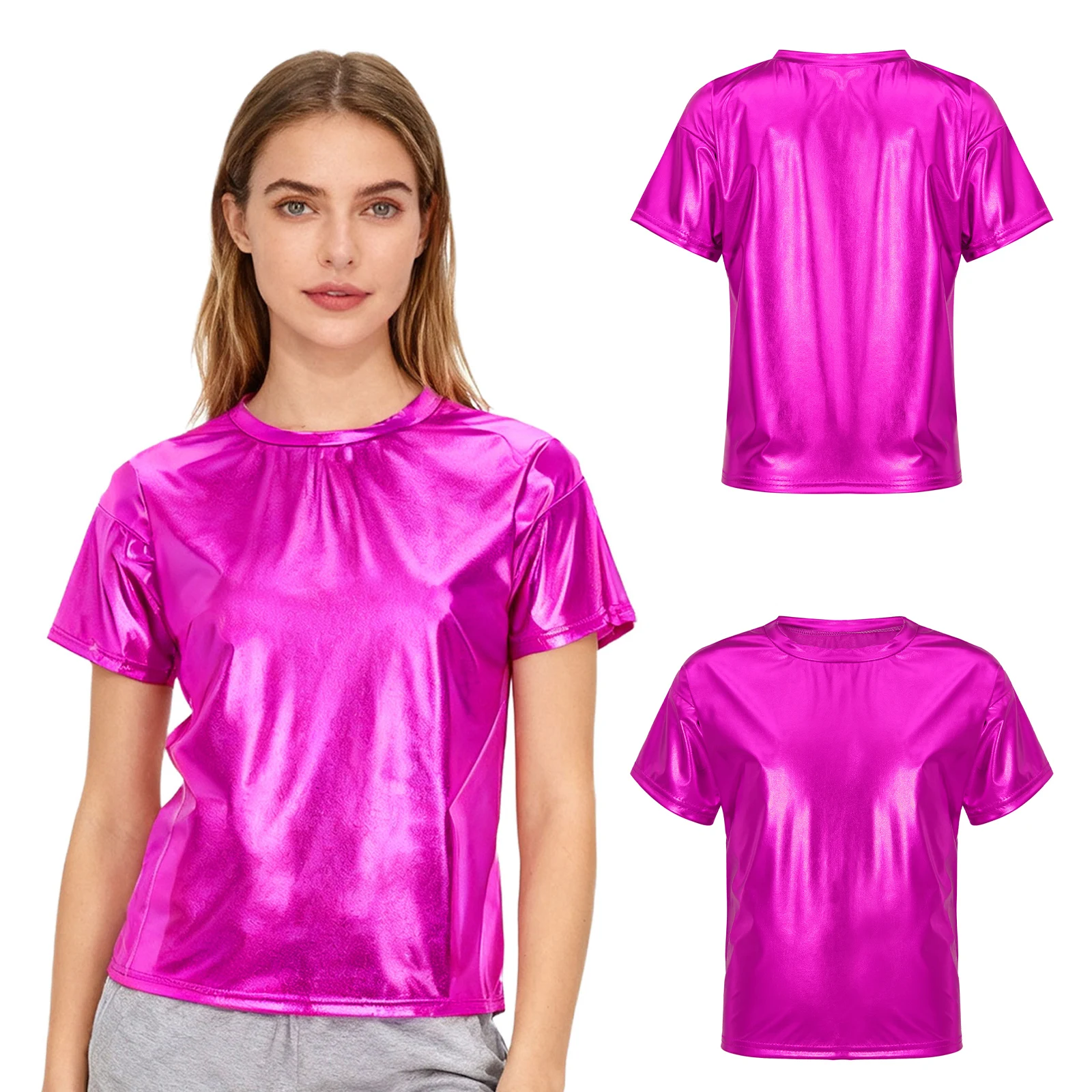 تي شيرت نسائي أنيق لحفلات الرقص والرقص برقبة دائرية وتصميم متعدد الاستخدامات لرقص الهيب هوب والجاز لملابس غير رسمية يومية أنيقة