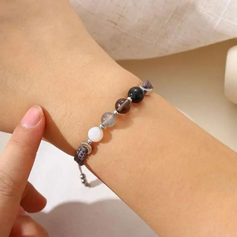 Mental Comfort Moon Shimmer Stone Wrist Bracelet Stretch Elastic Cord Obsidian Cat Eye Beads Ease Anxiety Calm Emotion Gear view 5
