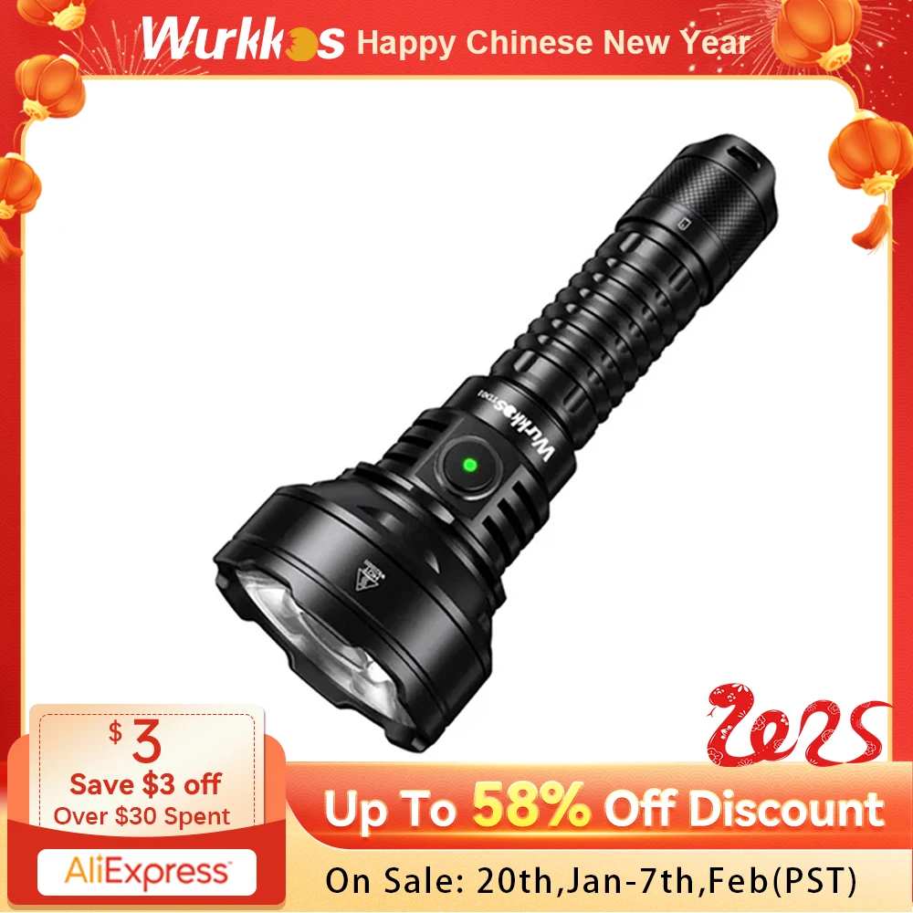 Wurkkos TD01 21700 Rechargeable Tactical Flashlight LED USB-C 2200Lm Torch PMMA Lens Throw 1039M IPX8 Waterproof EDC Tail Switch