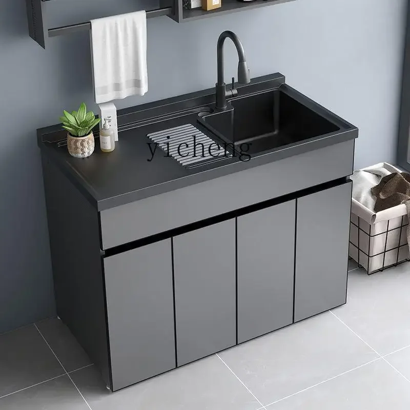 simple balcony space aluminum washing machine with cabinet stone Luying stone integrated hand wash basin with rubbing