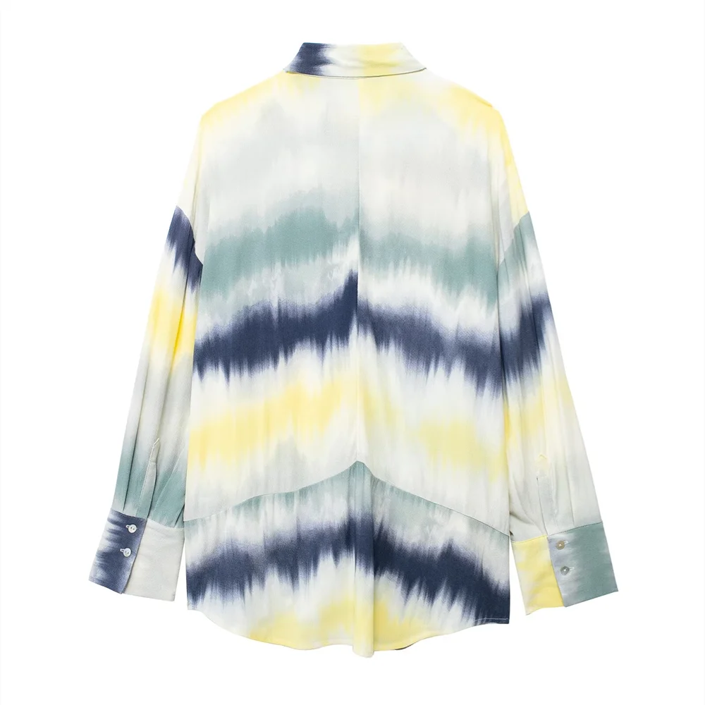PB&ZA 2024 Spring New Women\'s Fashion and Elegance Casual Versatile Tie Dyed Printing Hanging Shirt Wide Leg Pants Set