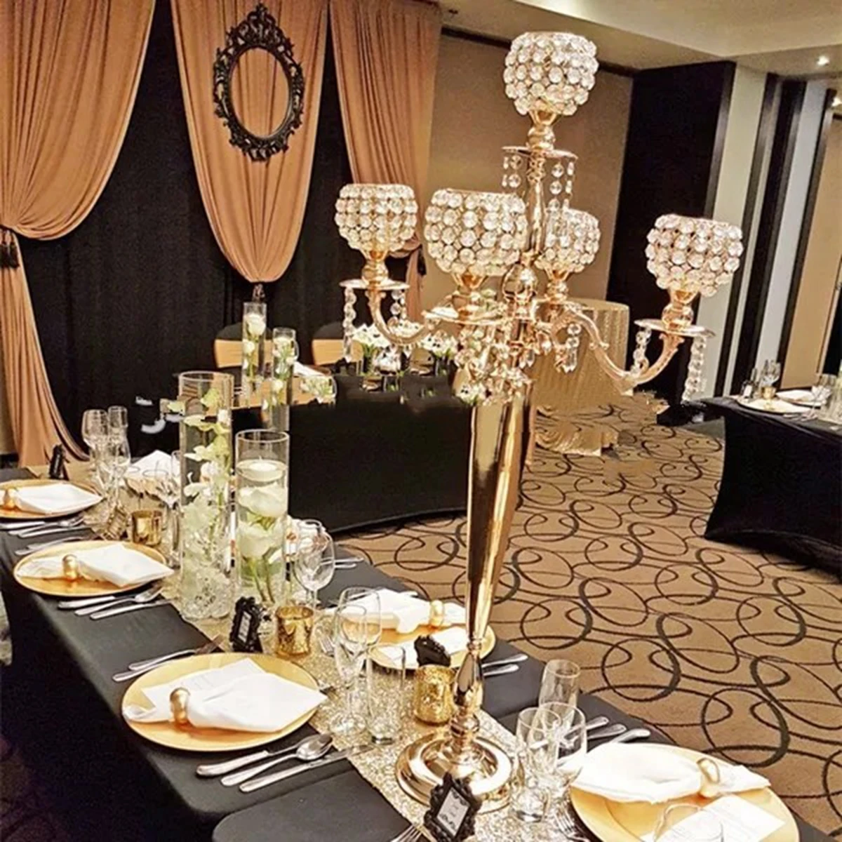 

5pcs/10pcs)H100cm) Decoration Party Road Lead Flower Table Stand Crystal Gold Table Wedding Centerpieces Aisle Flower Stands