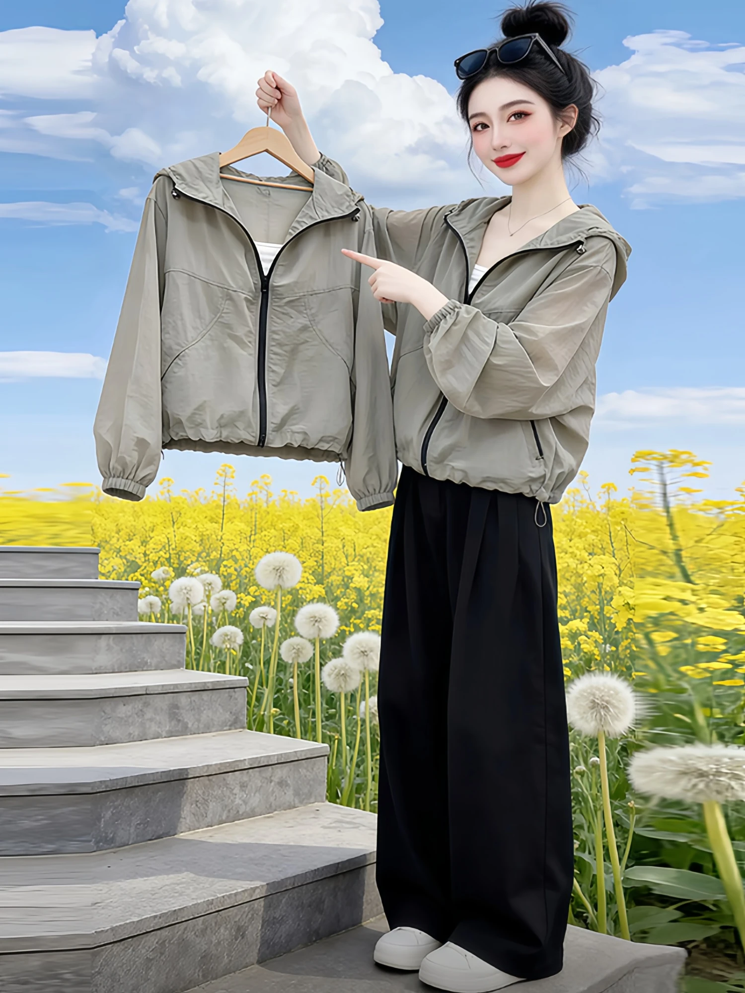 

Women's Loose Fit Lightweight Breathable UV Protection Hooded Open Cardigan Summer New Style Short Outerwear Fashionable