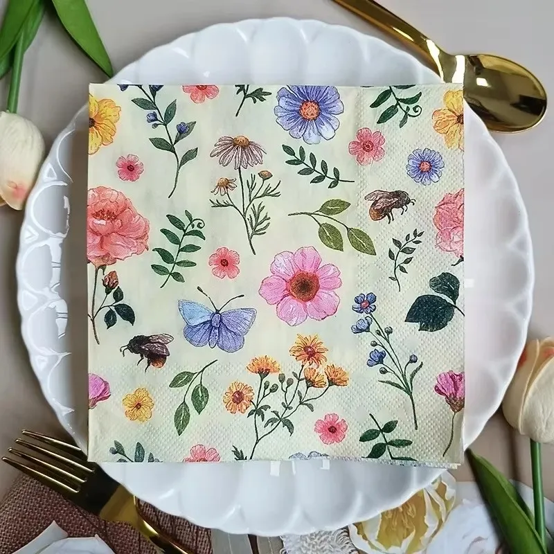 20/60Pcs Disposable Napkins, Floral Paper Napkins, Party Handkerchief Tissue Paper Towel, Table DIY Decor