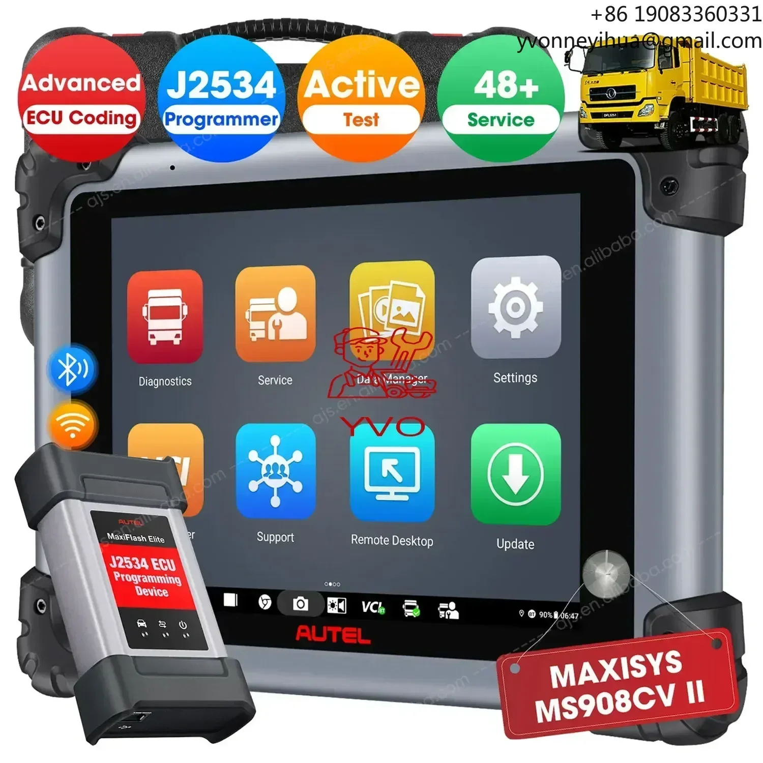 [ВЕРСИЯ США] Autel MaxiSYS MS908CV II 2 Сверхмощный грузовик Автомобиль 12 В 24 В OBD2 Сканер ECU Кодирование Программирование Алтарь Диагностические инструменты