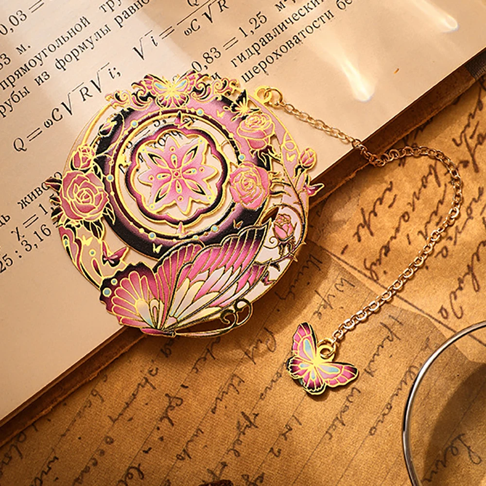 Bronzing Butterfly Metal Book Colorful Clip Bookmark With Chain Heart Sun Floral Bookmark Reading Student School Office Supplies view 6