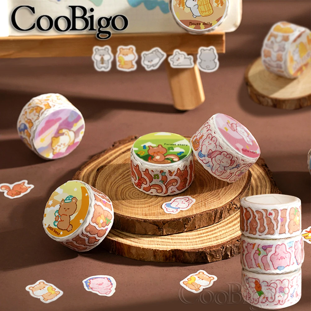 Cute Animal Sticker Bear Cat Dog Hamster Penguin Pig Rabbit Squirrel Adhesive Label Cartoon Pet Washi Tape for Kids 100pcs/roll