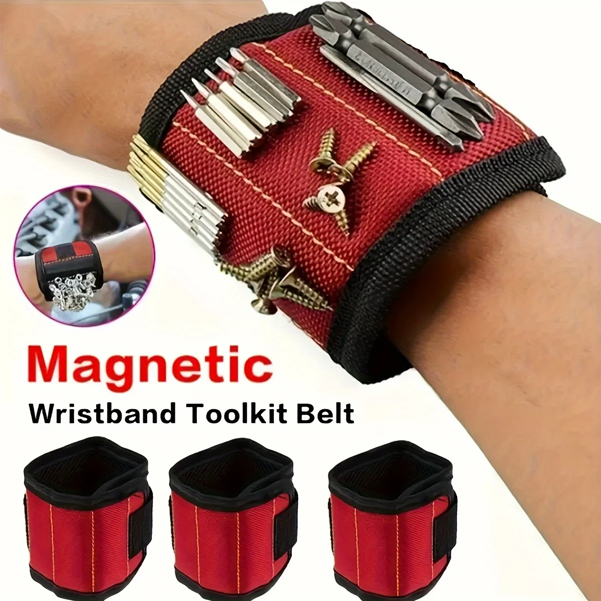 Magnetic Wristband for Holding Screws,Nails, Drilling Bits,Wrist Tool Holder Belts with Strong Magnets Cool Gadgets - view 3
