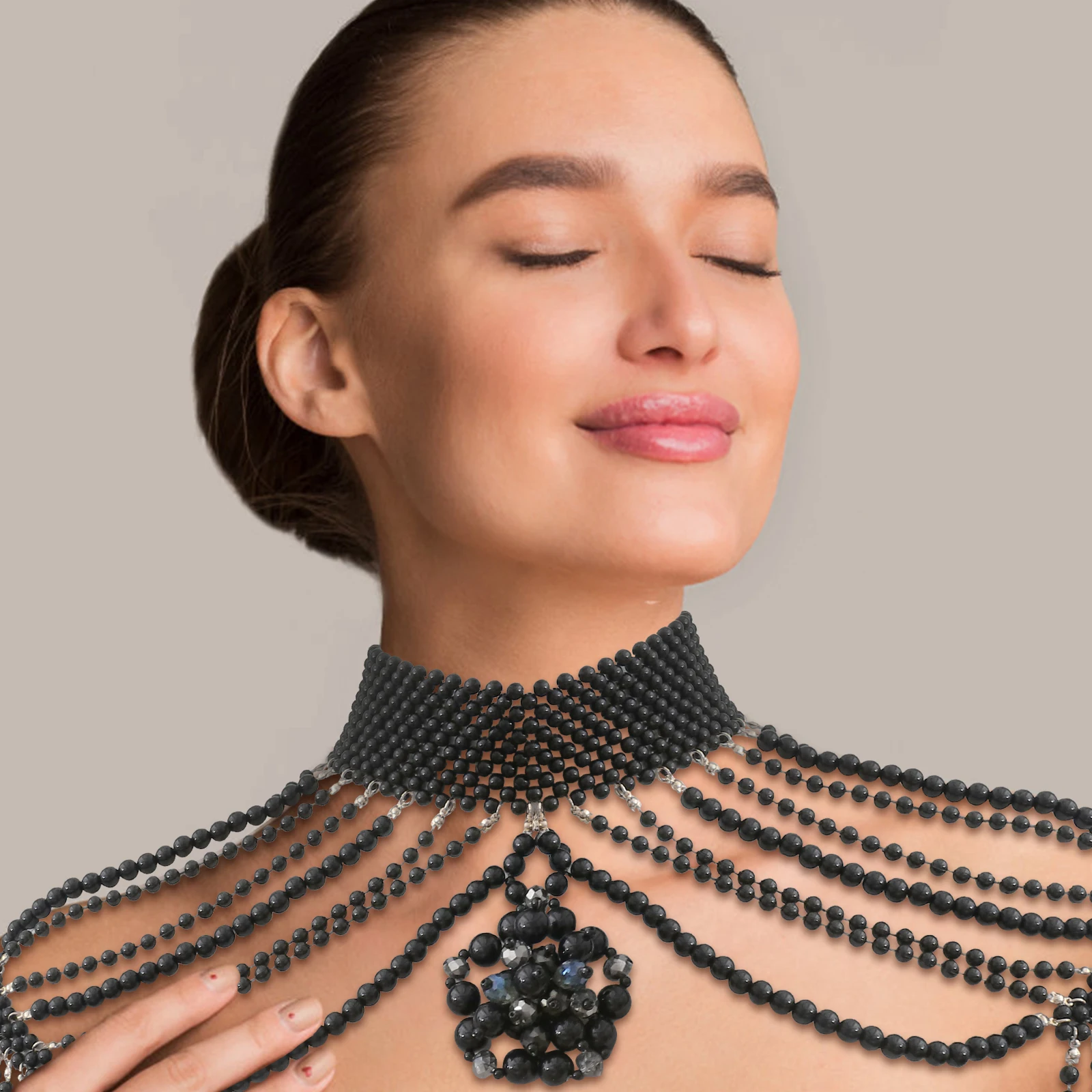 

1pc Braided Shawl Chain Trendy Necklace Multi-layered Black Women Fashion Decorative Jewelry Piercing