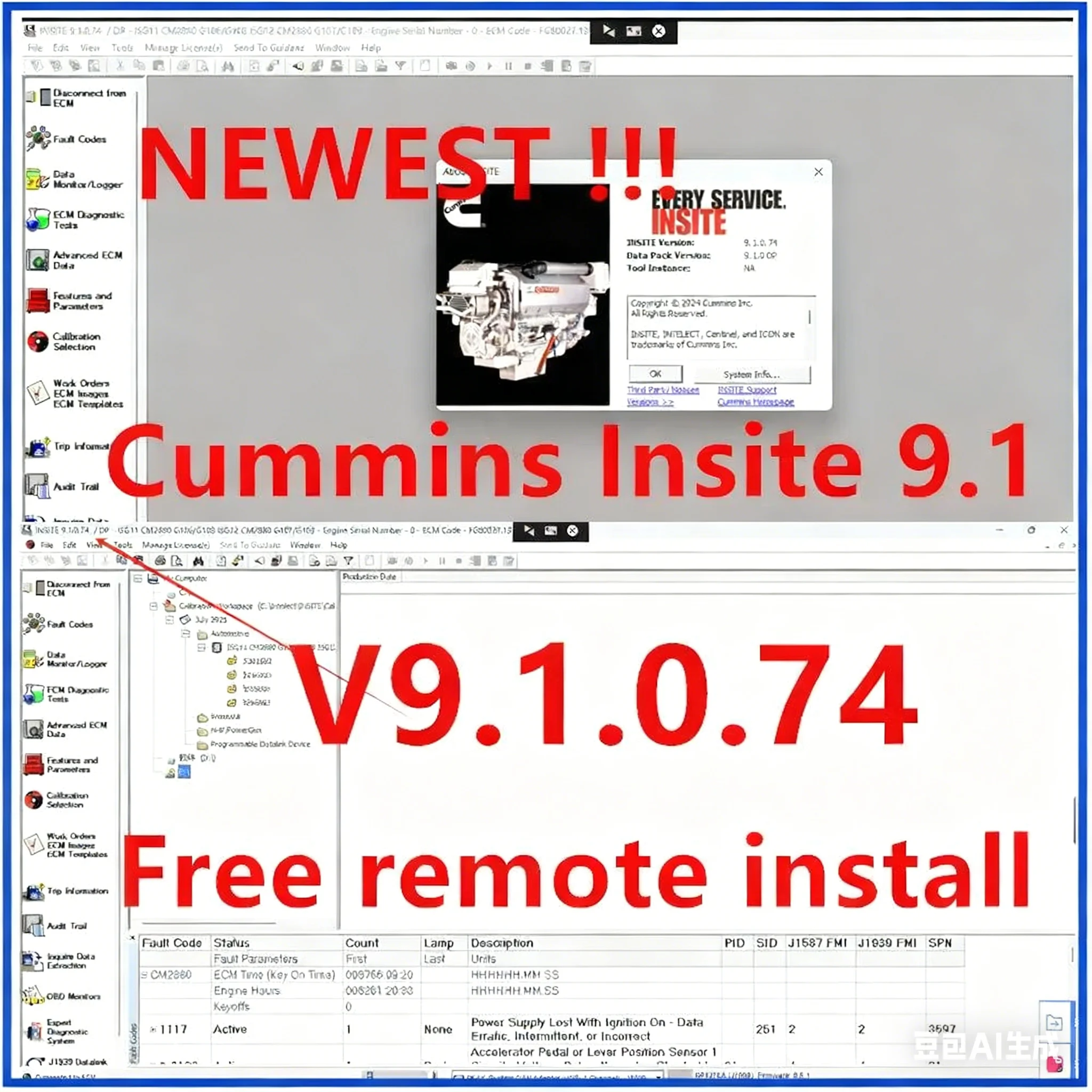 Cummins Insite 9.1.0.74 PRO + Calterm 5.16 INCAL 2025.10 อ่านโค้ดข้อผิดพลาด ปรับเทียบ ECM โปรแกรมพารามิเตอร์ HGWU