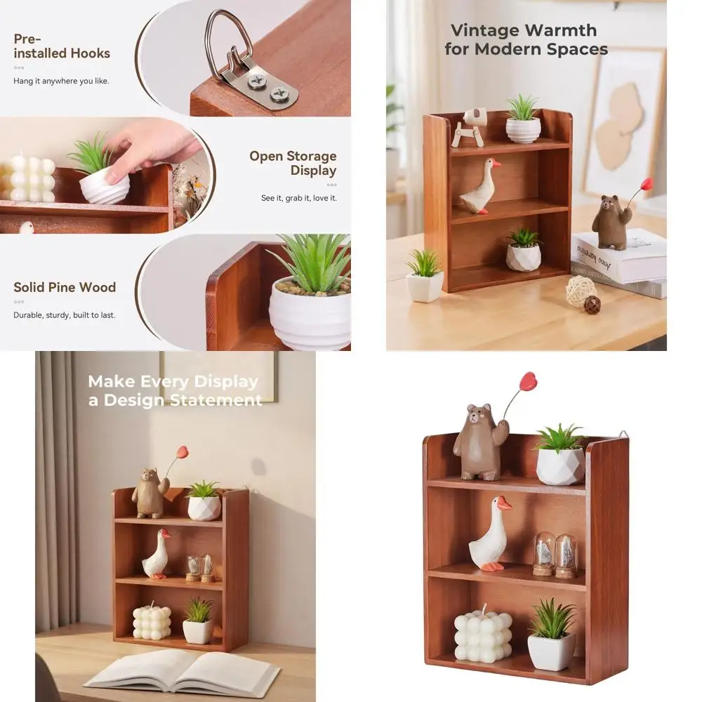 

Винтажная 3-х уровневая деревянная подставка для коллекционных предметов, духов и кристаллов, коричневая