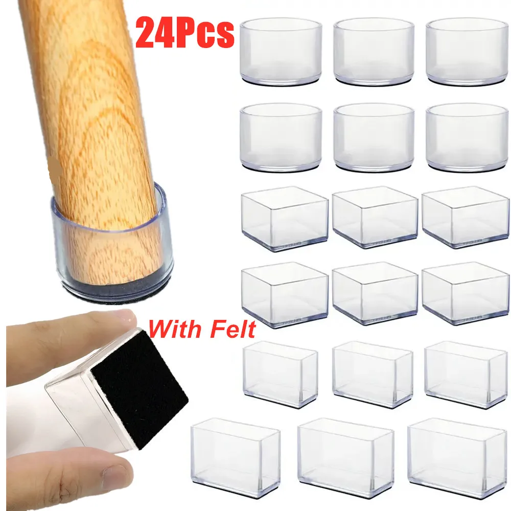 24Pcs Table Chair Leg Protector with Felt Sofa Non-slip Mute Rubber Leg Mat Wood Floor From Scratches Floor Protectors Pads