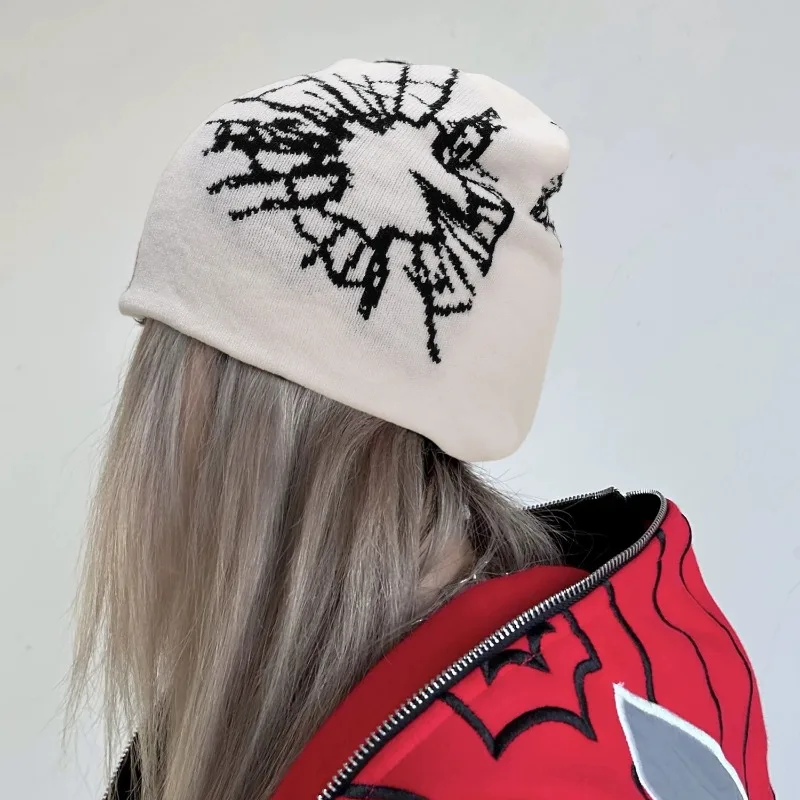 أزياء الجمجمة طباعة بيني للنساء الرجال Y2K محبوك كسر النوافذ نمط التزلج في الهواء الطلق الدفء الهيب هوب الباردة قبعة الجمجمة قبعة
