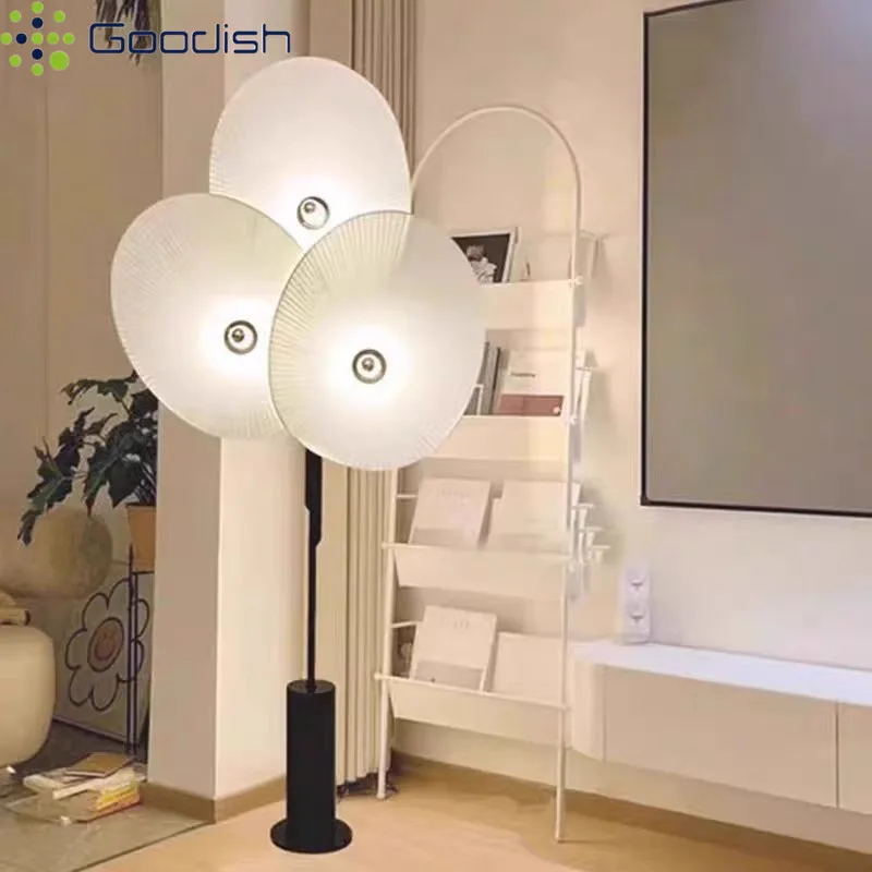 Janpanese Wabi-sabi Retro Triple Floral Fan Blade Creative Lustre Lights LED Floor Lamps for Bedroom Home Decoration Chandelier