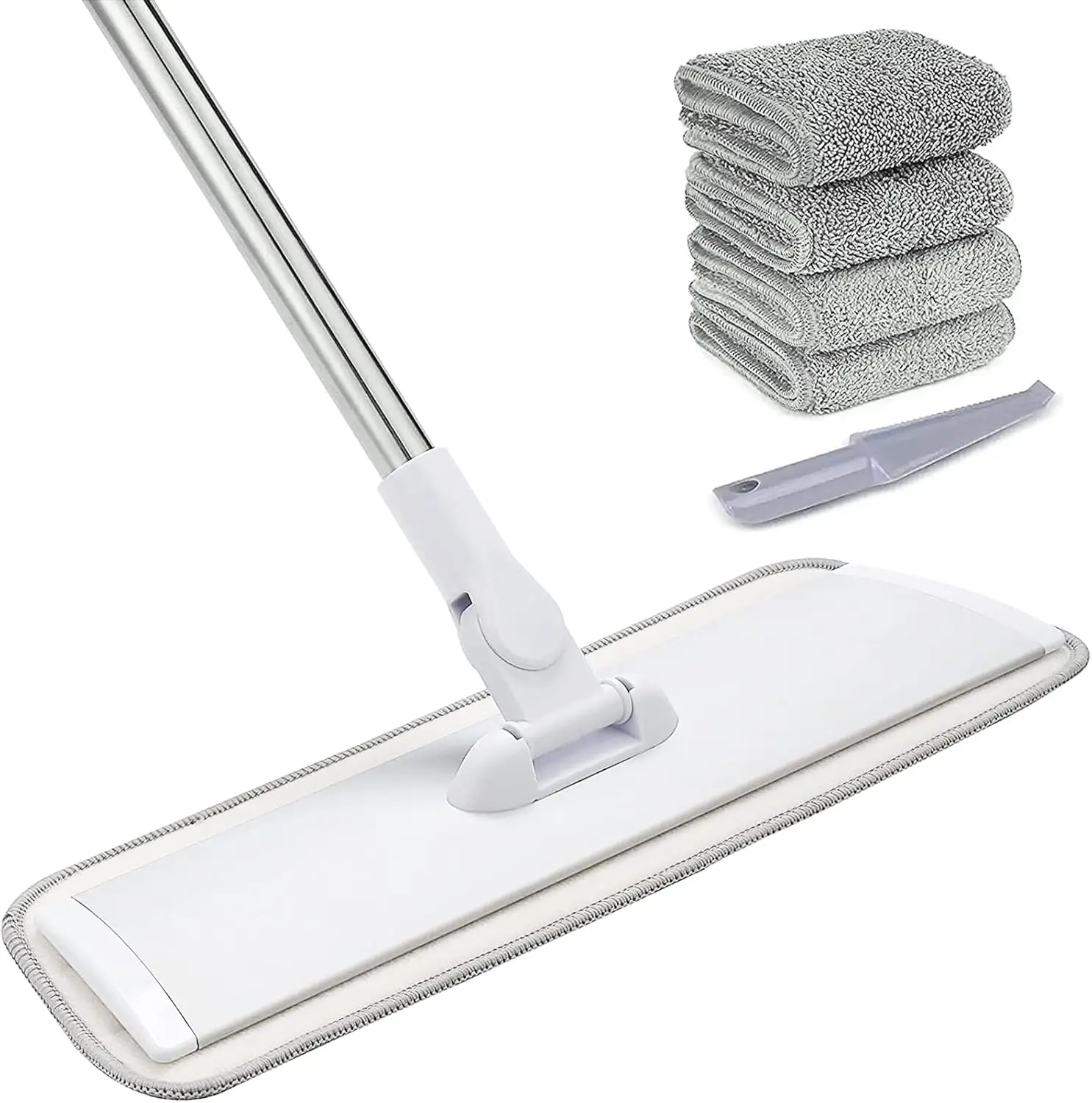 

18' Professional Microfiber Mop Floor Cleaning System, Flat Mops with StainlSteel Handle, 4 Reusable