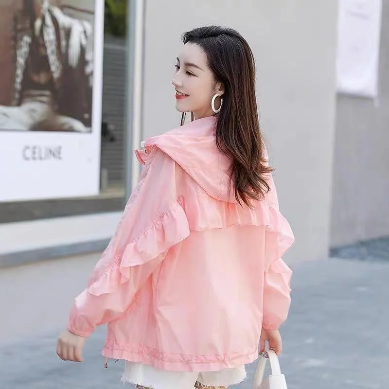 

Summer New Loose Hooded Sun Protection Clothing Women's Midi Beachwear Faionable Coat Breathable Thin Outerwear