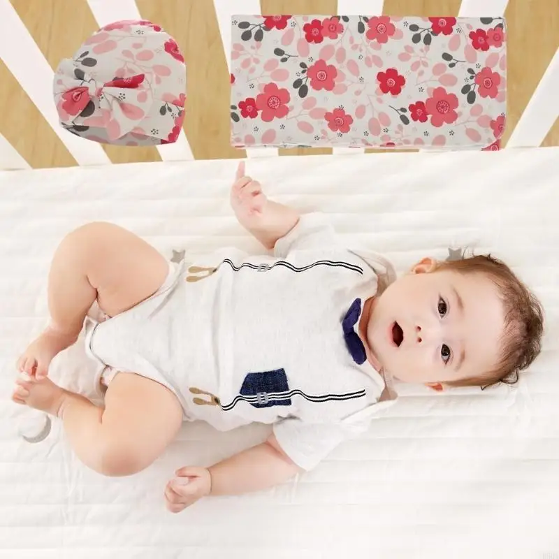

D5QA Floral Print Newborn Baby Receiving Blanket with Hat Set Babies Photography Props Infant Accessories